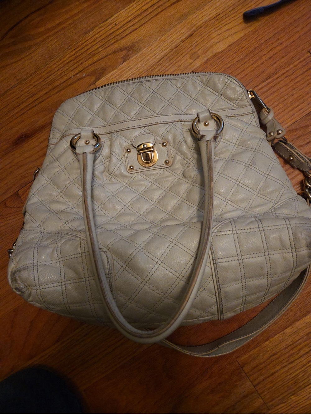 Quilted Leather Satchel Handbag in Light cream